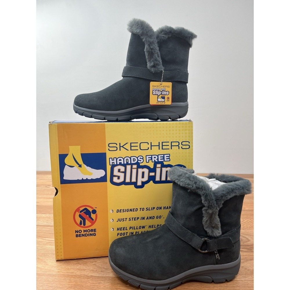 Skechers Slip-ins Easy Going Water-Repellent Suede Boots Grey Womens 10 Wide NEW